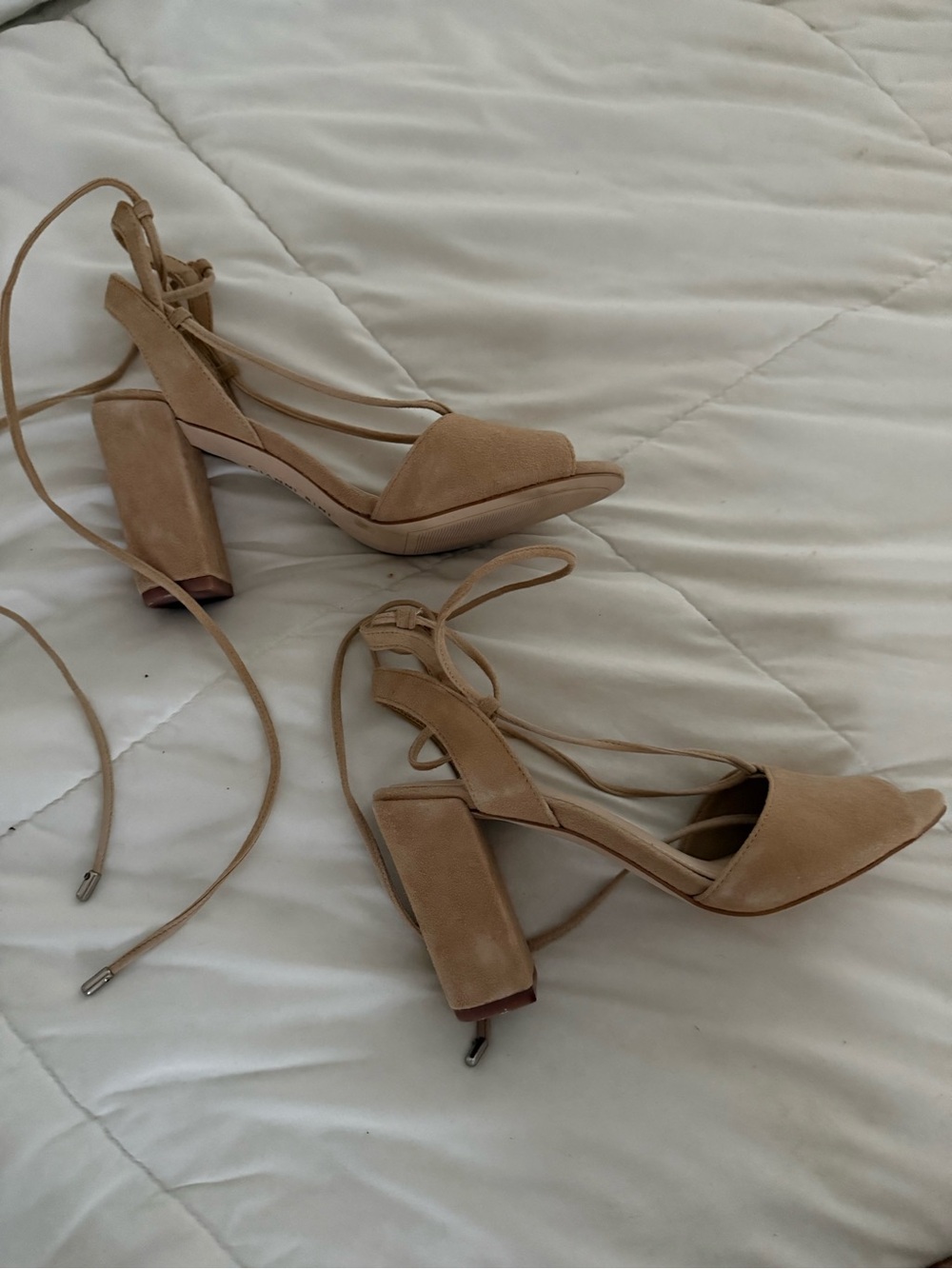 Gianni Bini Tan Suede Block Heel Ankle-Tie Sandals. Never worn